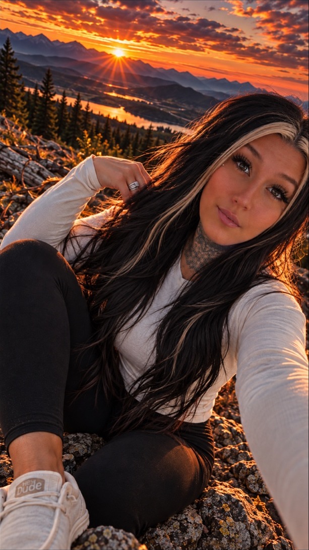 Jalisa in the mountains at sunset